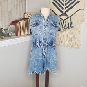 Vintage 80's Acid Wash Denim Romper EUC S